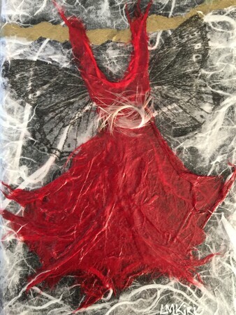 Red Butterfly Dress with Feather, SOLD